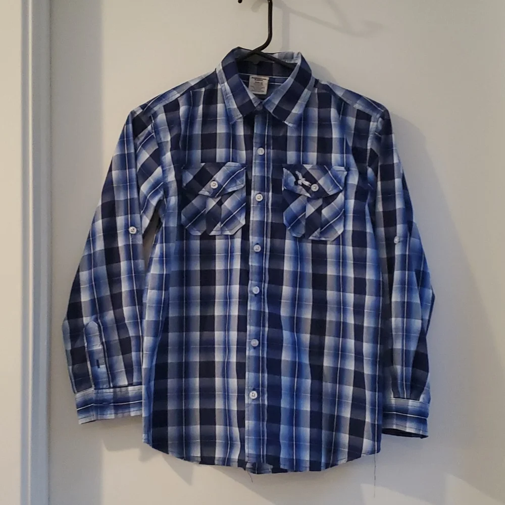 American Hawk blue and white button down shirt, Size 12